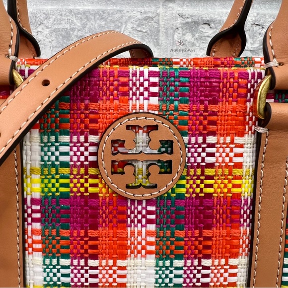 Tory Burch Blake Small Plaid Tote In Tory In Poppy Red Multi - Picture 2 of 10